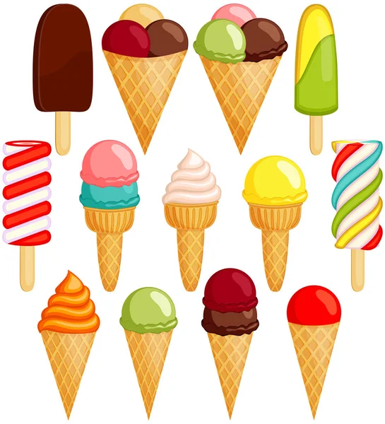 Colorful ice cream popsicle 13 elements set. — Stock Vector