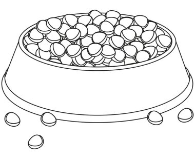 Evde beslenen hayvan yiyecek kase tam hat sanat siyah ve beyaz.