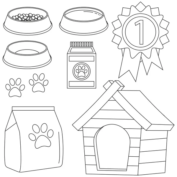 Line art black and white cat pet care icon set — Stock Vector