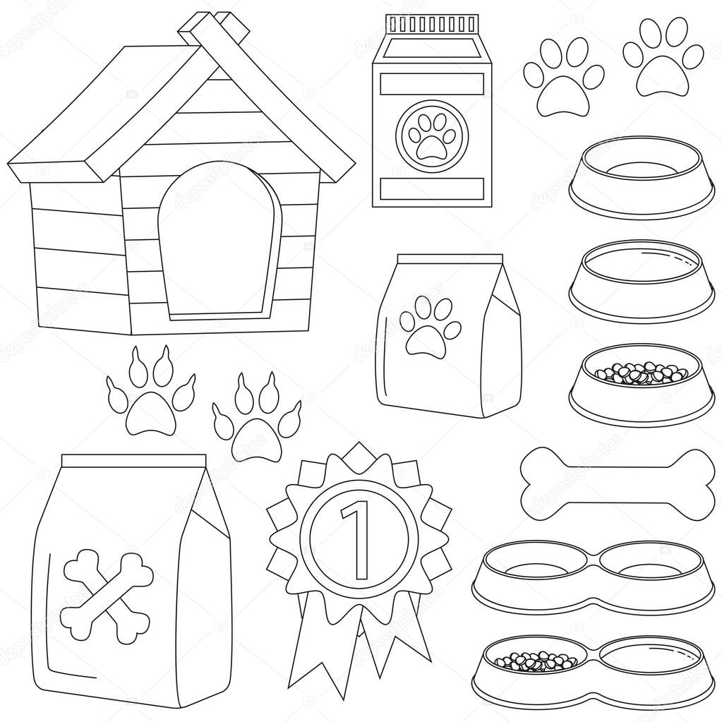 Line art black and white pet care 13 icon set