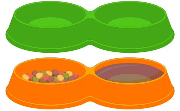 Pet food empty and full sections bowl set. — Stock Vector