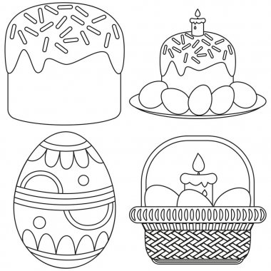 Line art easter candle egg basket cake icon set. clipart