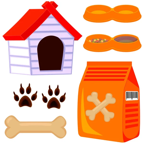 Juego de iconos de cuidado de mascotas perro de dibujos animados coloridos — Vector de stock