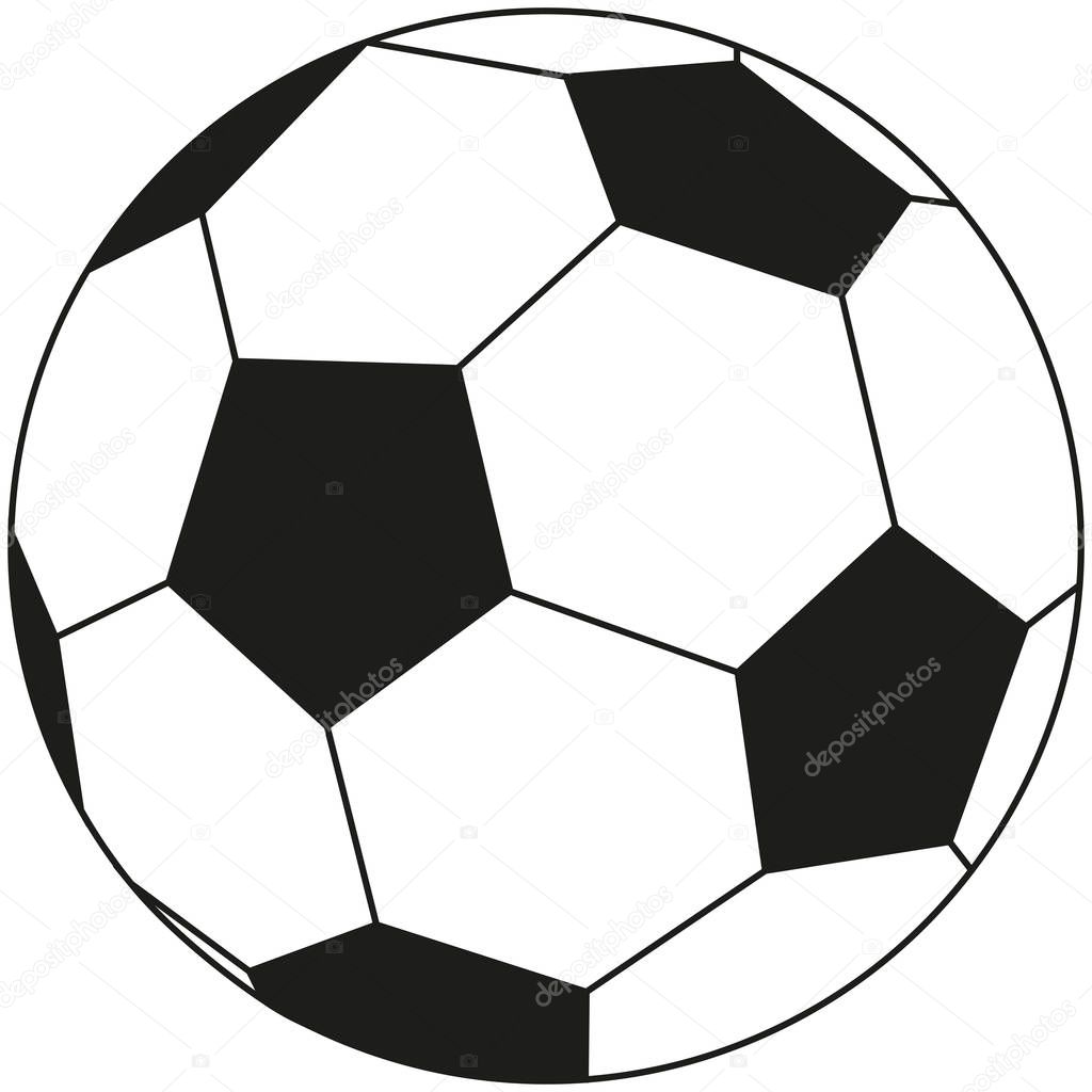 Line art black and white soccer ball icon.