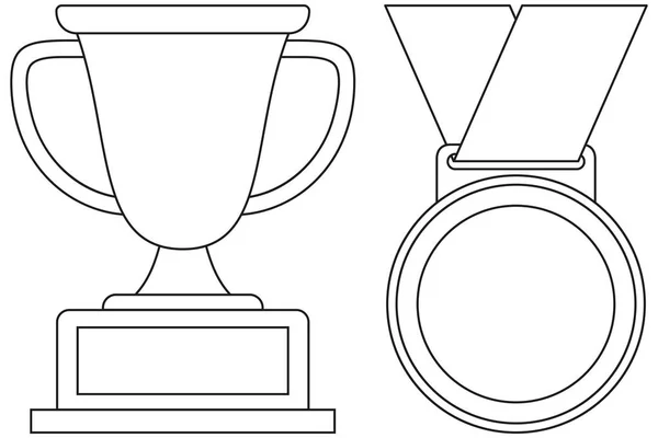Line art black and white winner cup medal icon set — Stock Vector