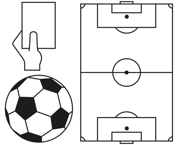 Linha arte bola de futebol, campo, conjunto de ícones de cartão de árbitro . —  Vetores de Stock