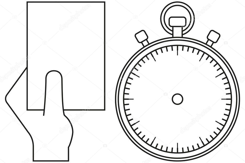 Line art black and white sport timer referee card icon set. Coloring book page for adults and kids. Sport vector illustration for gift card, flayer, certificate banner, icon, logo, patch sticker