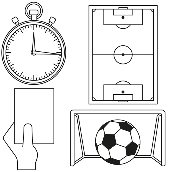 Futebol futebol jogo de futebol ícone de arte linha 4 elemento definido —  Vetores de Stock