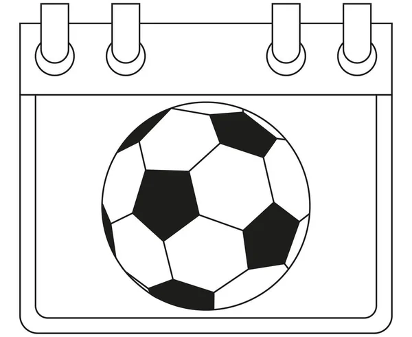 线条艺术黑白足球游戏日期日历 — 图库矢量图片