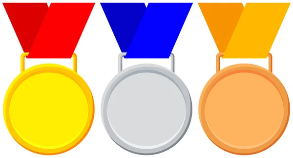 Kolorowe zwycięzca medal złoty srebrny brązowy ikona zestawu. — Wektor stockowy
