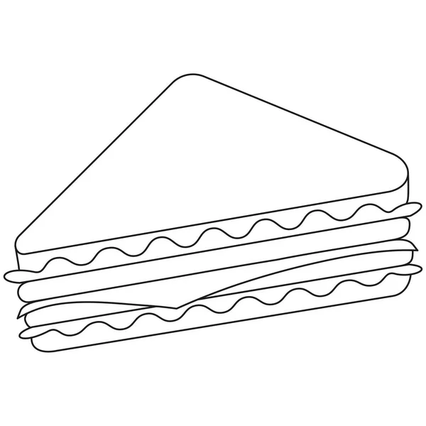 Fekete-fehér vonal művészeti szendvics gyorsétterem — Stock Vector