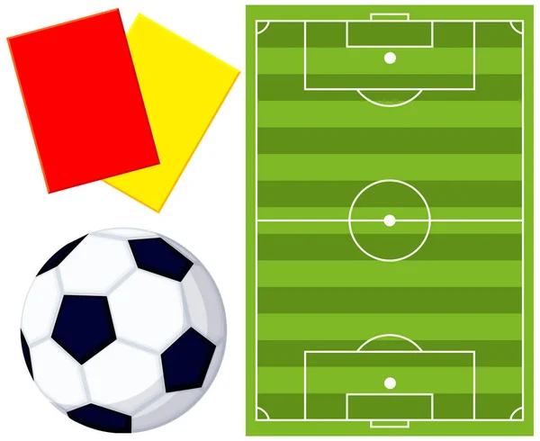 Ορίστε πολύχρωμες ποδόσφαιρο μπάλα πεδίο διαιτητής εικονίδιο της κάρτας. — Διανυσματικό Αρχείο