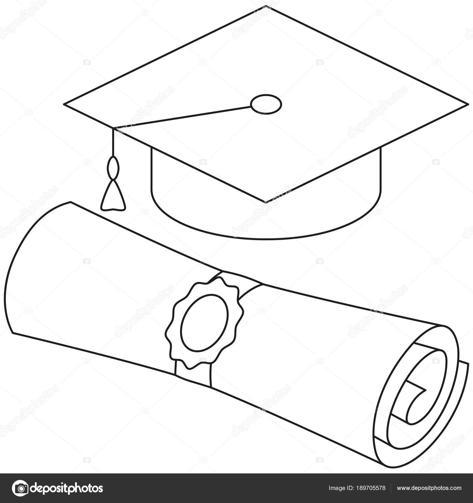 Sombrero de graduaciÃ³n de desplazamiento de lÃ­nea arte Diplomado conjunto â€” Vector de stock