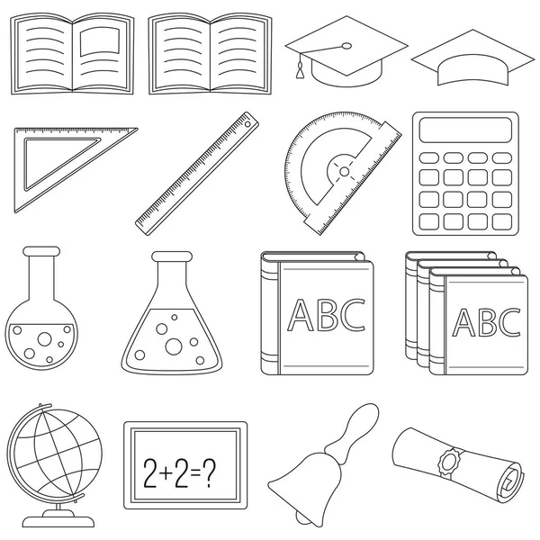 Line Art Schwarz-Weiß-Schulset 16 Elemente. — Stockvektor