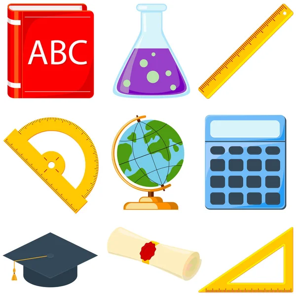 Färgglada tecknade skolan ställa 9 element. — Stock vektor