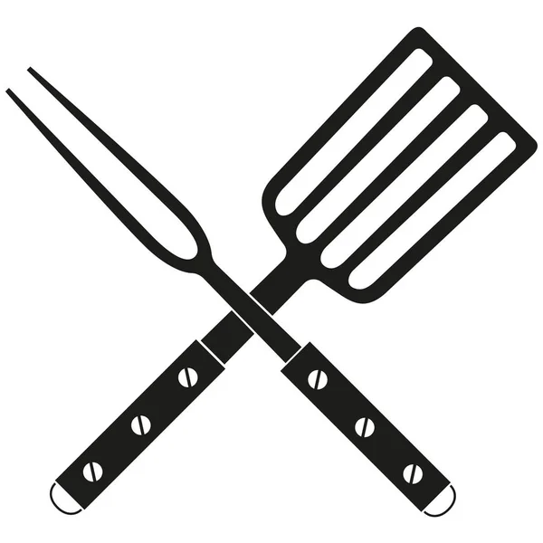Barbacoa tenedor espátula cruz silueta — Vector de stock