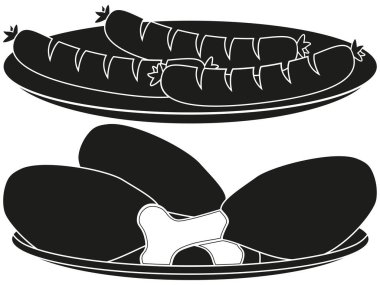 Siyah ve beyaz Barbekü plaka siluet seti