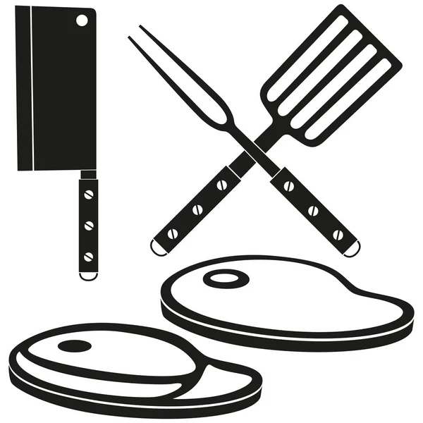 Svart och vit biff matlagning siluett inställd — Stock vektor