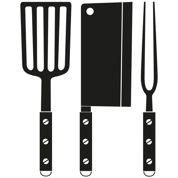 Set di posate per barbecue in bianco e nero — Vettoriale Stock