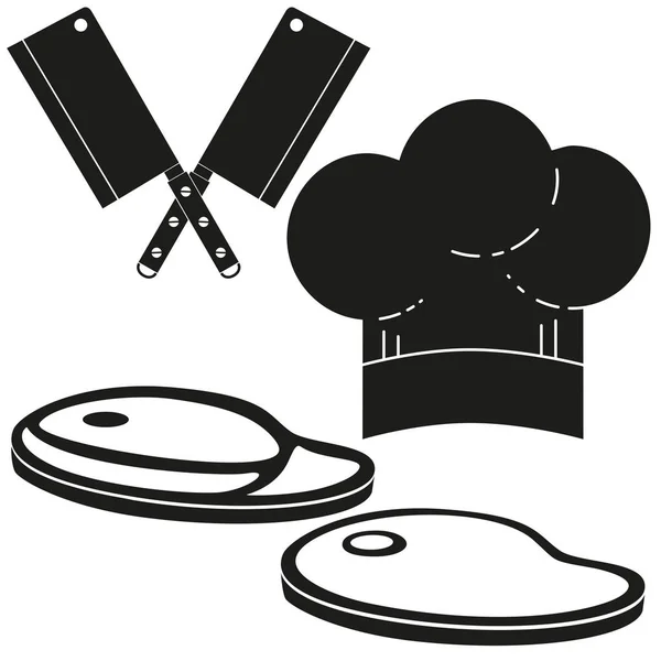 Conjunto de silueta de cocina de filete blanco y negro — Vector de stock