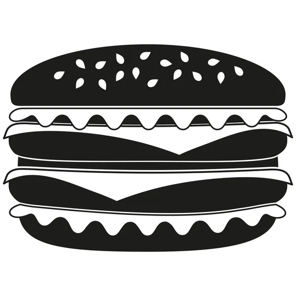 Burger silhueta preto e branco . — Vetor de Stock