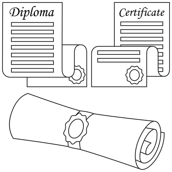 Certificado de arte de línea diploma conjunto de desplazamiento — Vector de stock