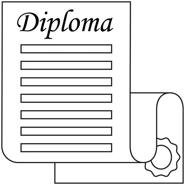 Line art black and white open diploma scroll. — Stock Vector