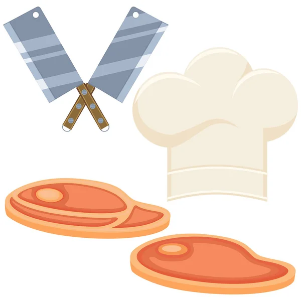 Kleurrijke cartoon biefstuk koken set — Stockvector