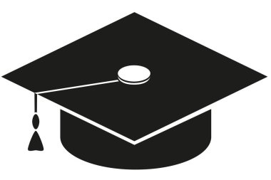 Siyah ve beyaz mezuniyet şapka fırça siluet.