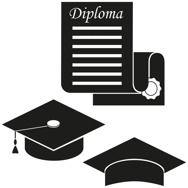 Chapéu de graduação e silhueta de diploma . —  Vetores de Stock