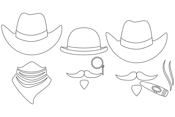 Line art black and white 3 western cowboy avatars — Stock Vector