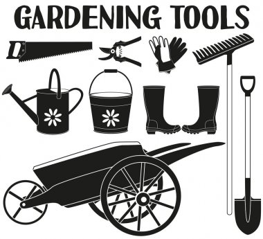 Siyah ve beyaz Bahçe siluet 9 öğeleri ayarla.