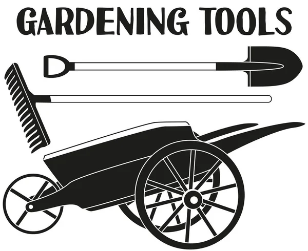 Černá a bílá zahrada péče toolls silueta set. — Stockový vektor