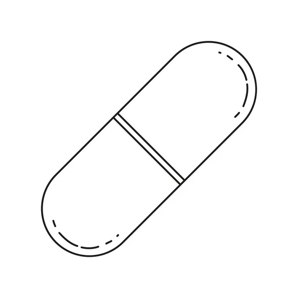 Line Art Fekete Fehér Drog Tabletta Egészségügyi Témájú Vektoros Illusztráció — Stock Vector