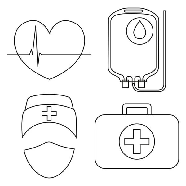 Juego de iconos de donación de sangre en blanco y negro — Vector de stock