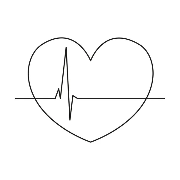 Line art black and white healthy heart cardiogram — Stock Vector