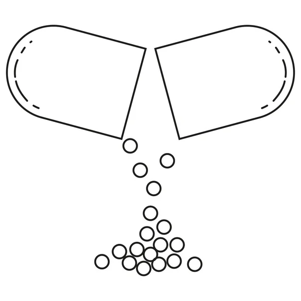 Linie umění černá a bílá otevřené medicína pilulka — Stockový vektor