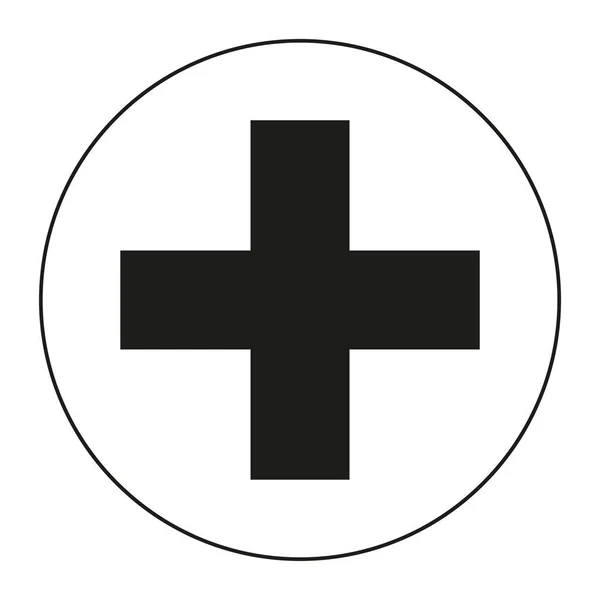 Silueta de símbolo de cruz médica en blanco y negro — Vector de stock