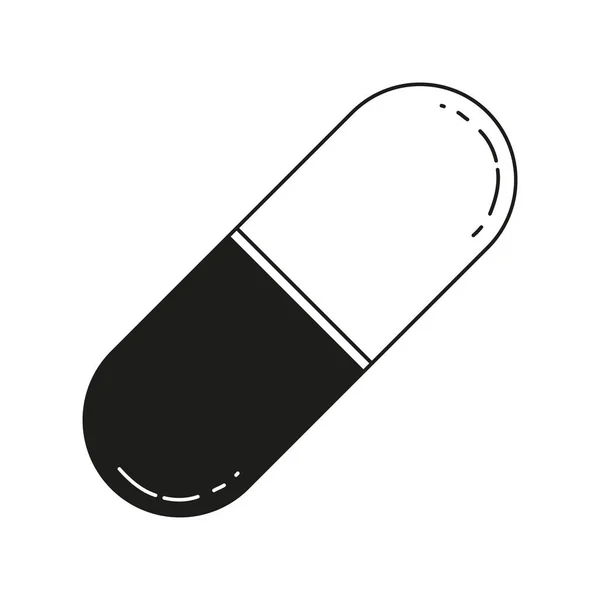 Silueta de píldora de droga de 2 colores blanco y negro — Vector de stock