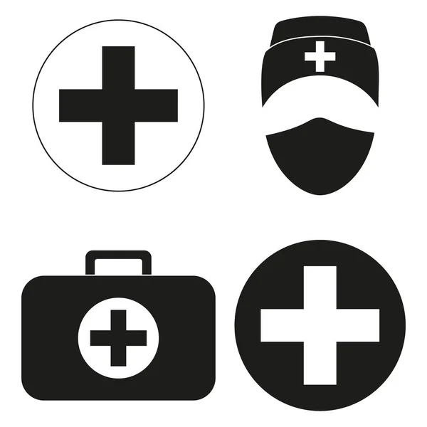 Black and white medical first aid silhouette set — Stock Vector