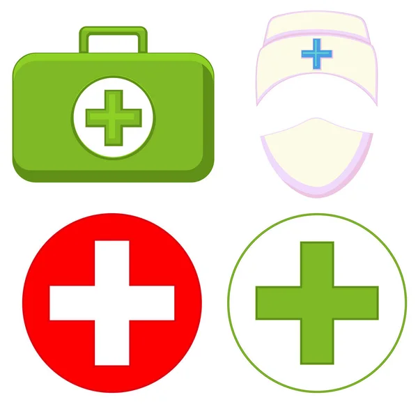 Colorful cartoon medical first aid set — Stock Vector