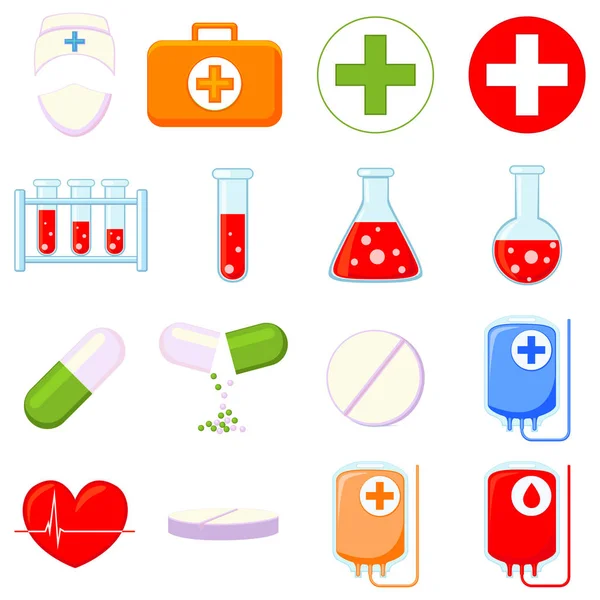Colorful cartoon 16 medical icon set. — Stock Vector
