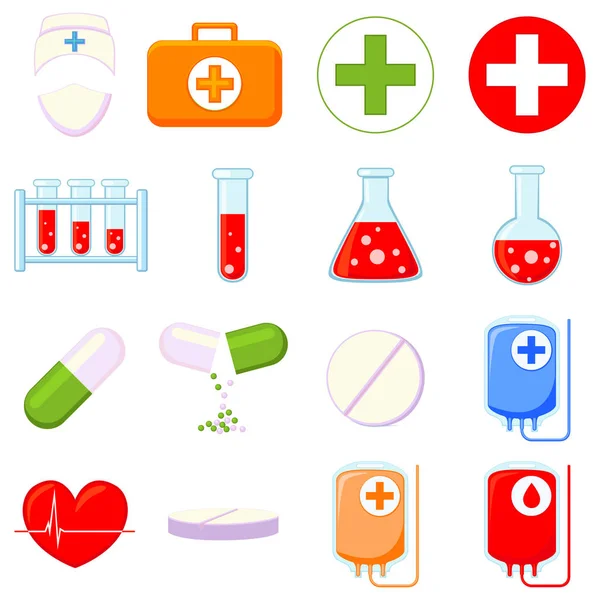Renkli karikatür 16 tıp Icon set.