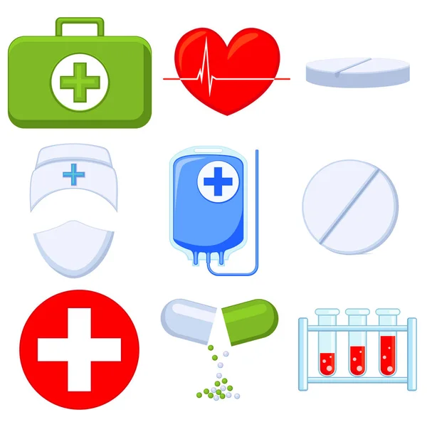 Colorful cartoon 9 medical icon set. — Stock Vector