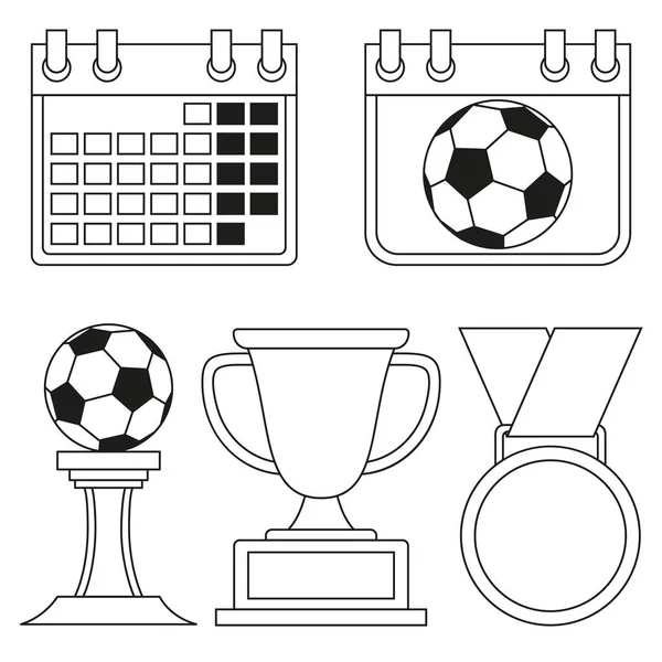 Комплект черно-белых плоских футбольных элементов — стоковый вектор