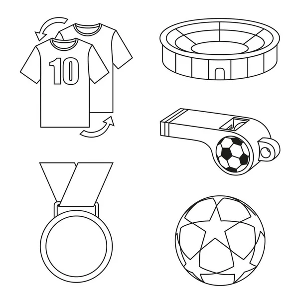 Комплект черно-белых плоских футбольных элементов — стоковый вектор