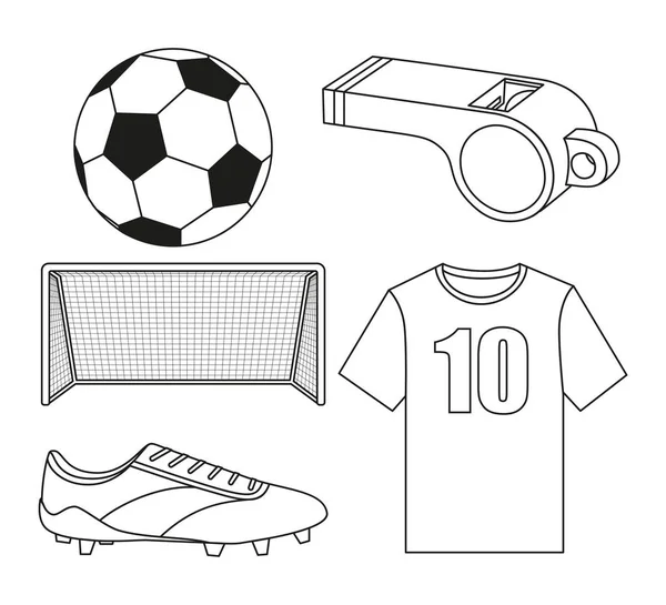Комплект черно-белых плоских футбольных элементов . — стоковый вектор