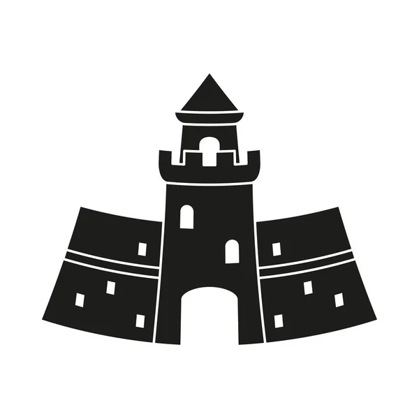 Black and white medieval castle silhouette — Stockvector