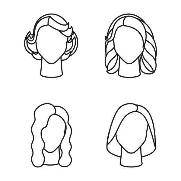 Line art black and white girl hairstyle set — Stok Vektör