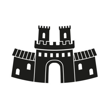 Siyah ve beyaz peri masalı kale kapısı silueti